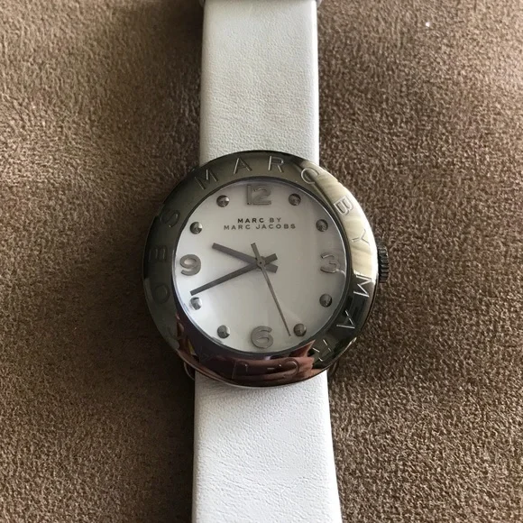 Marc By Marc Jacobs Silver and White Leather Chronograph Watch Women Marc By Marc Jacobs Watch MBM1099 Silver Steel Case  main image 4